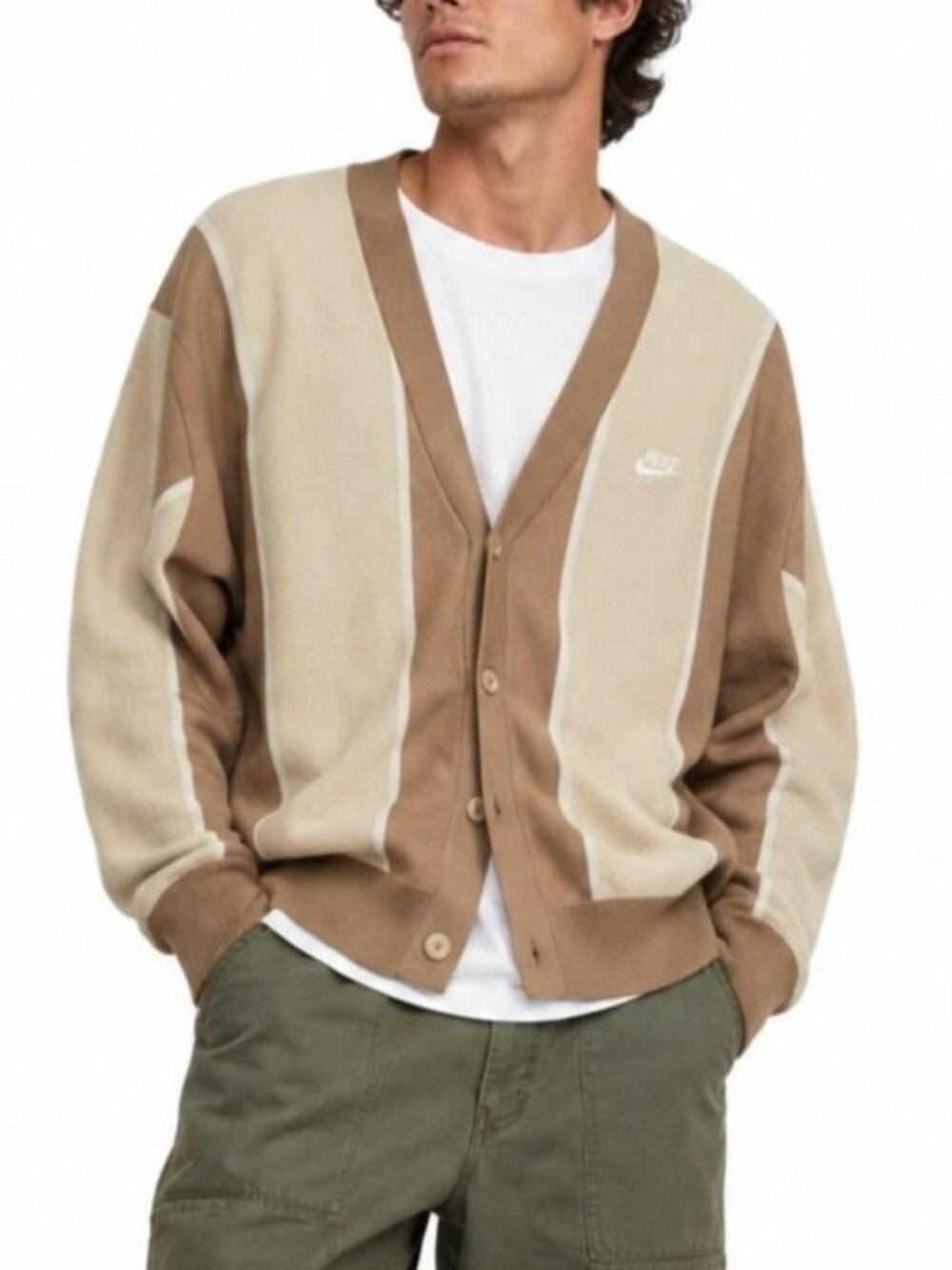 Nike Club Fairway Stripe Cardigan Cotton Golf Sweater